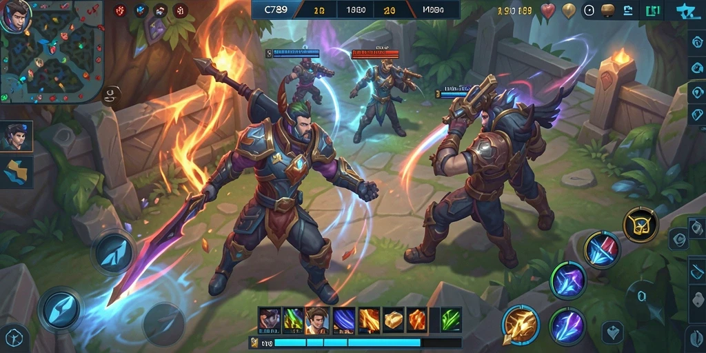 Screenshot menampilkan pertarungan seru dalam game MOBA C789.