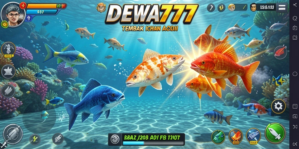 Tampilan gameplay seru dalam DEWA777 saat menembak ikan.