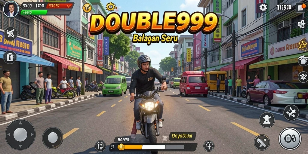 Screenshot utama DOUBLE999 menampilkan seru dan menegangkan dari balapan di jalan.
