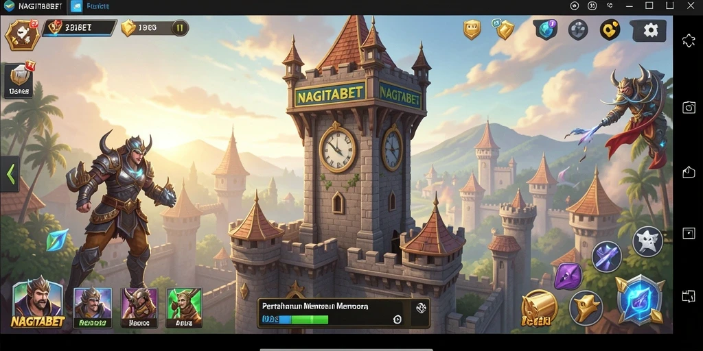 Tampilan seru gameplay NAGITABET saat mempertahankan menara dari serangan musuh.