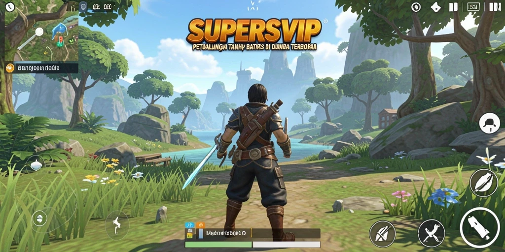 Tangkapan layar gameplay SUPERSVIP menampilkan dunia yang luas dan dinamis.